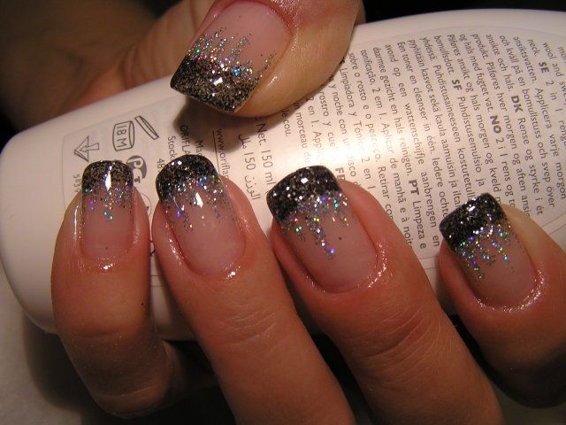 9. Glitter Square Nails with Rhinestones - wide 2