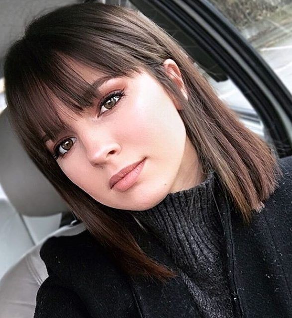 47 Medium Length Haircuts With Bangs Eazy Glam