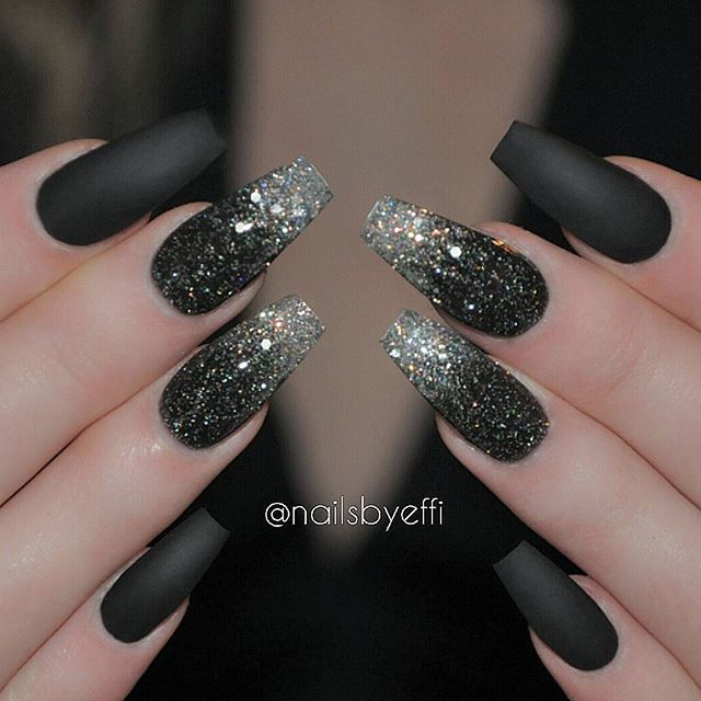 37 Black Glitter Nails Designs That You Can Make